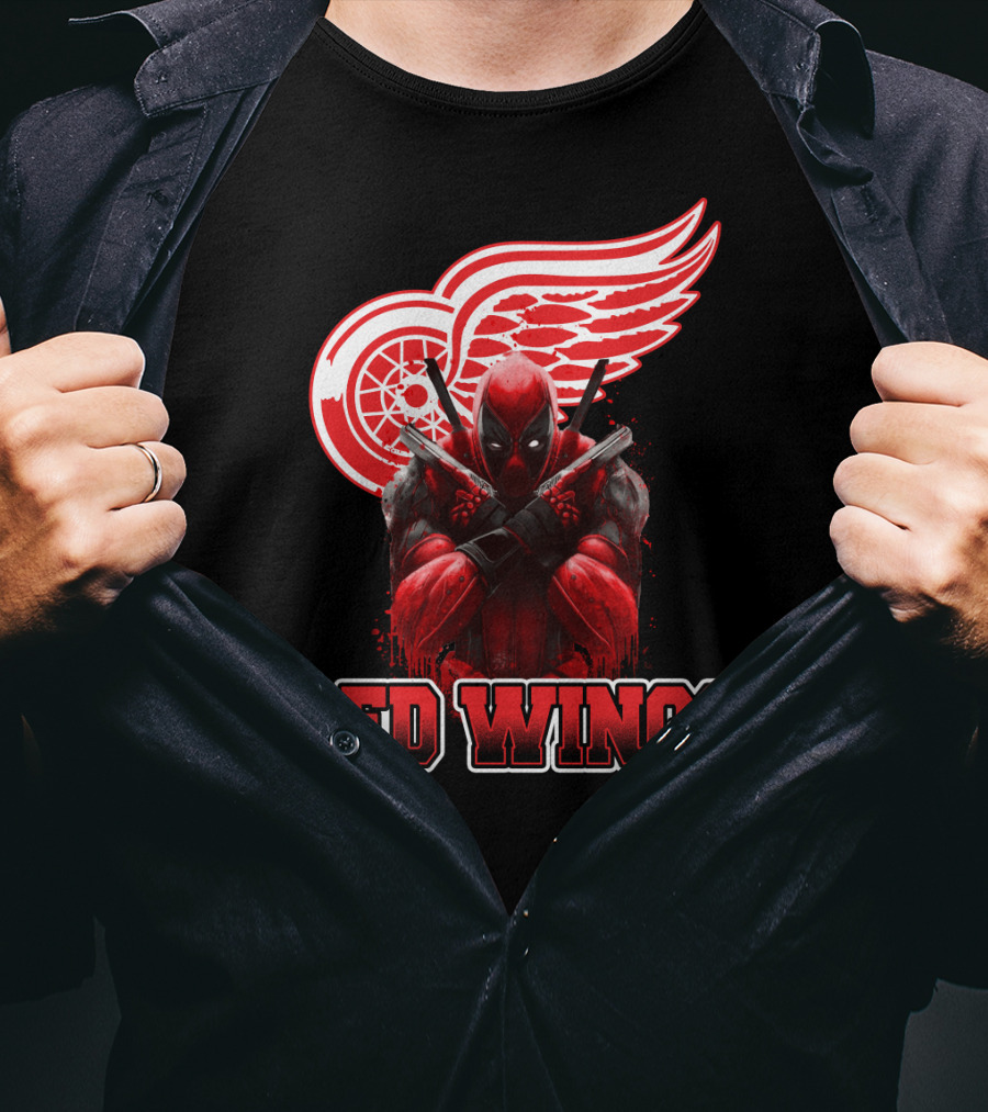 Detroit Red Wings Deadpool Fan Collaboration Crossover T-Shirt