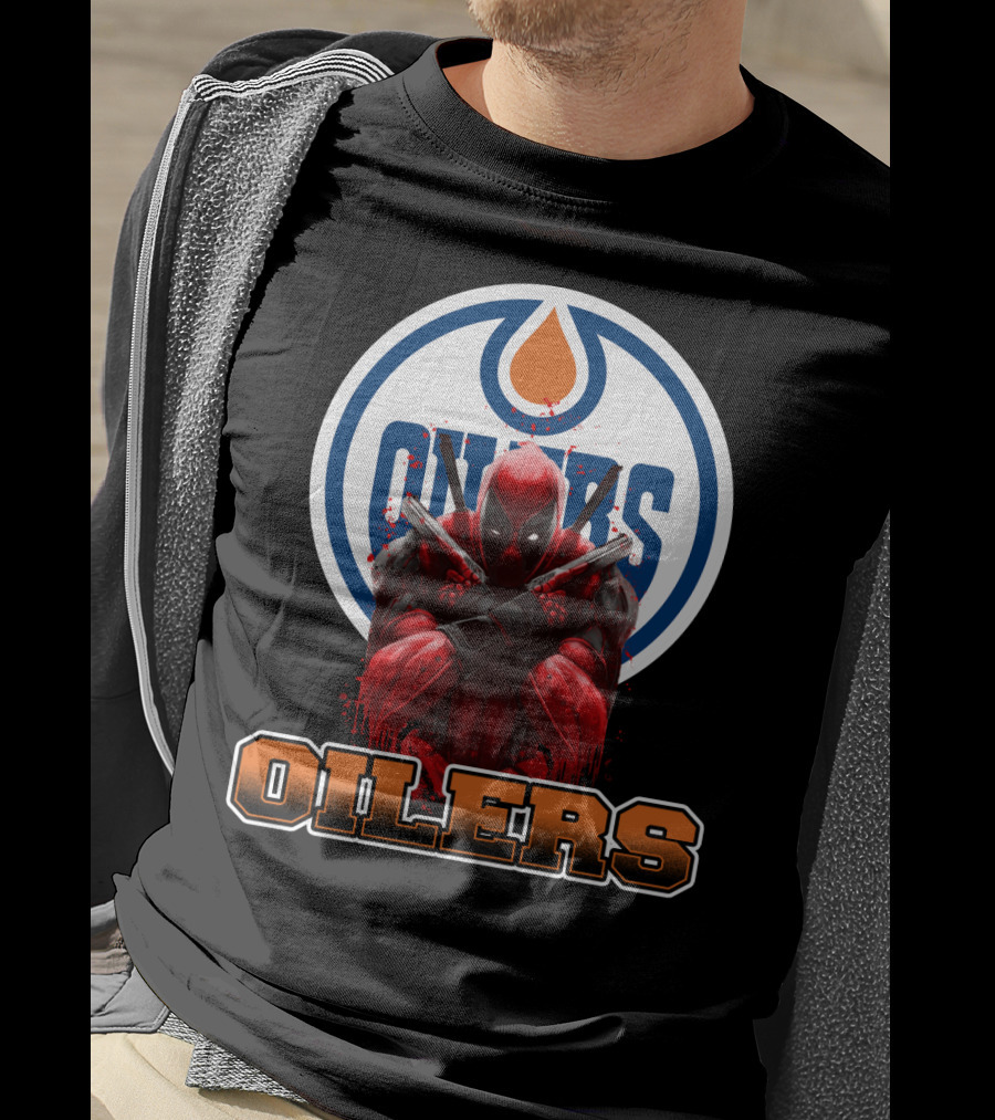 Edmonton Oilers Deadpool Crossover Fan Art NHL Marvel Mashup T-Shirt