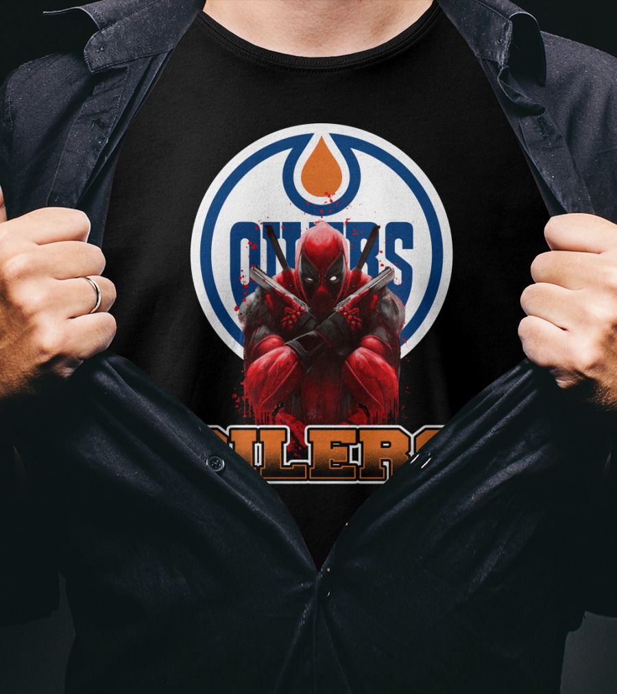 Edmonton Oilers Deadpool Crossover Fan Art NHL Marvel Mashup T-Shirt