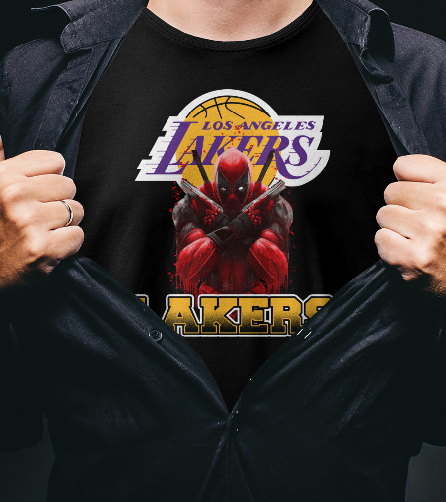 Deadpool In Los Angeles Lakers Colors With Logo Elements T-Shirt