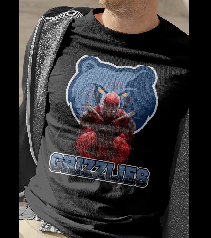 Grizzlies Deadpool Crossover Fans Tee Memphis Grizzlies Logo Mashup T-Shirt