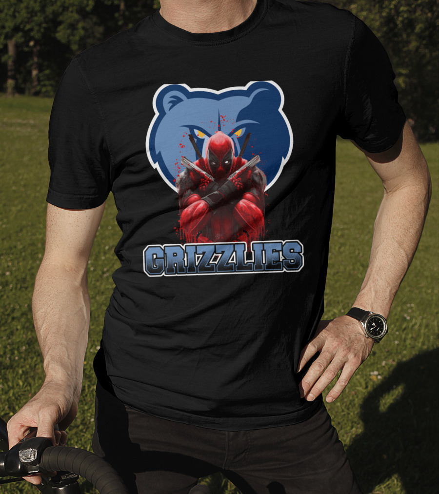 Grizzlies Deadpool Crossover Fans Tee Memphis Grizzlies Logo Mashup T-Shirt