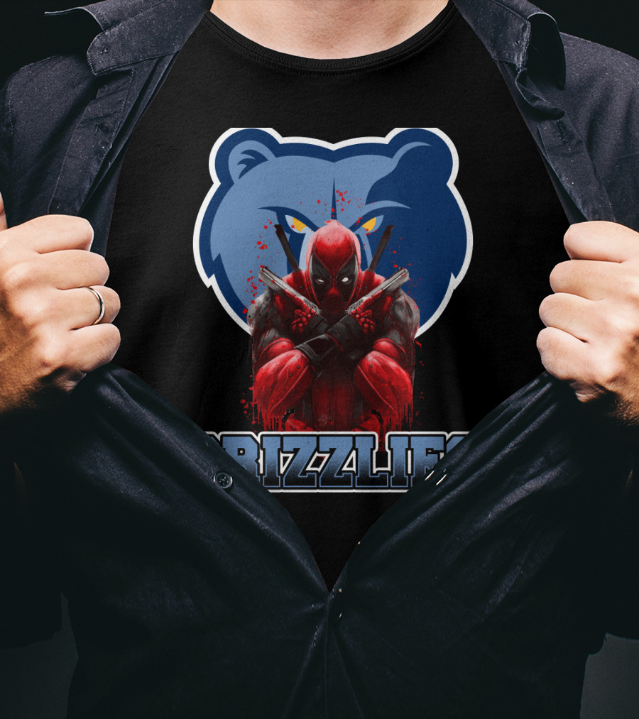 Grizzlies Deadpool Crossover Fans Tee Memphis Grizzlies Logo Mashup T-Shirt