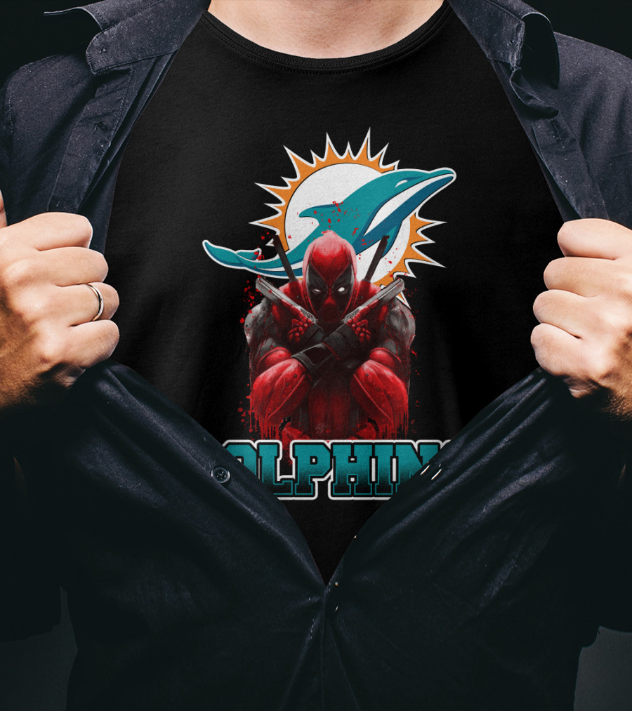 Miami Dolphins Logo And Deadpool Crossover Fans T-Shirt