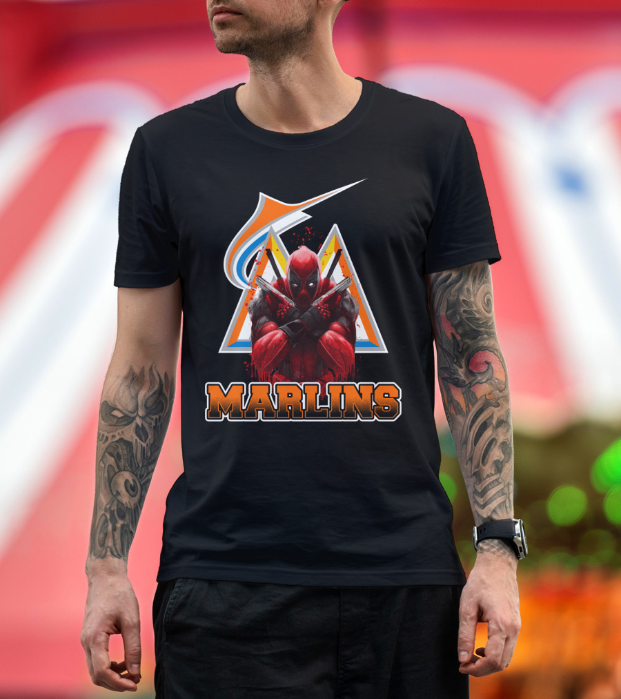 Miami Marlins Deadpool Crossover Fan Favorite Collaboration T-Shirt