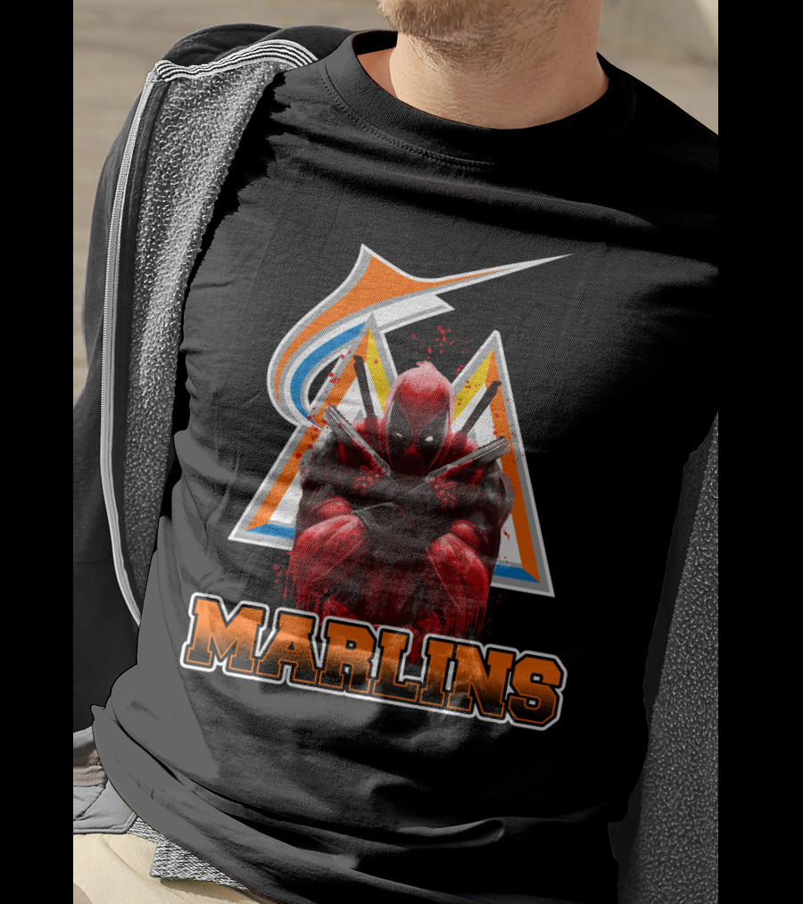 Miami Marlins Deadpool Crossover Fan Favorite Collaboration T-Shirt