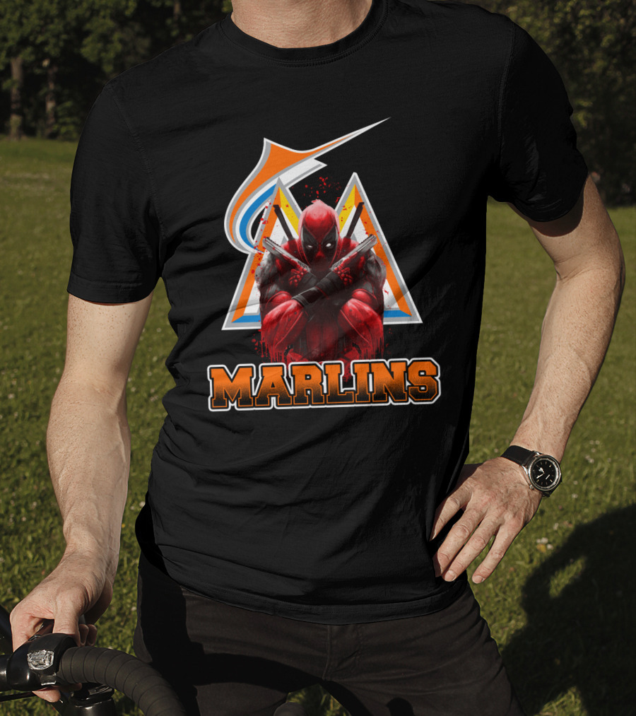 Miami Marlins Deadpool Crossover Fan Favorite Collaboration T-Shirt