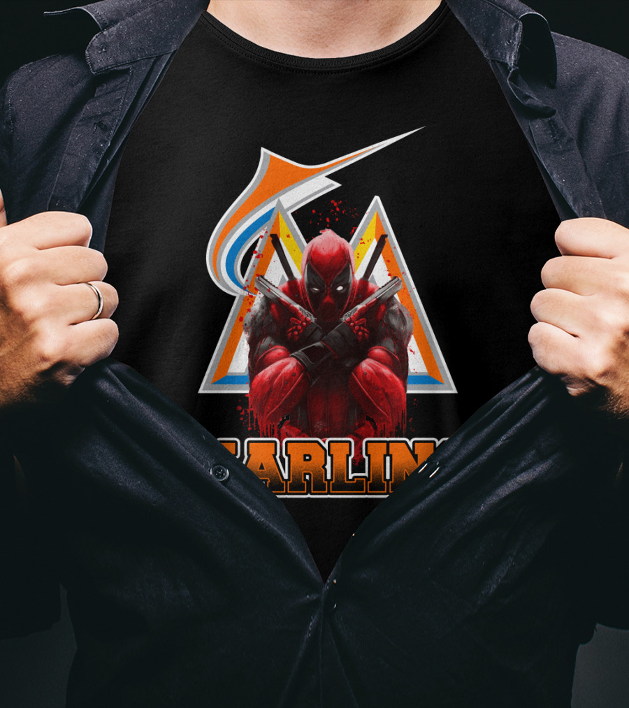 Miami Marlins Deadpool Crossover Fan Favorite Collaboration T-Shirt