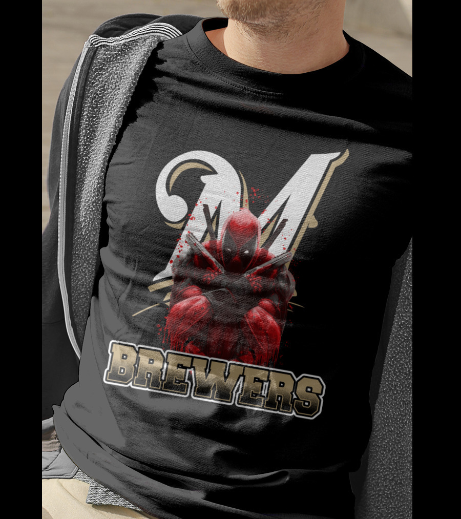Milwaukee Brewers Deadpool Crossed Arms T-Shirt