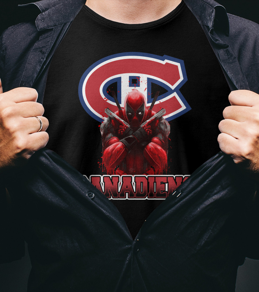 Montreal Canadiens Enthusiasts With Deadpool Fandom Crossover T-Shirt