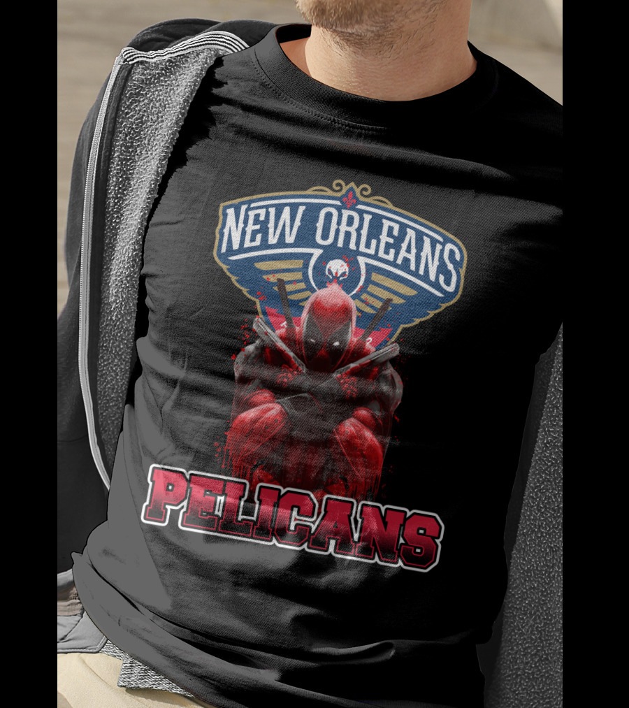 New Orleans Pelicans Deadpool Crossover Fans NBA Marvel Collaboration T-Shirt