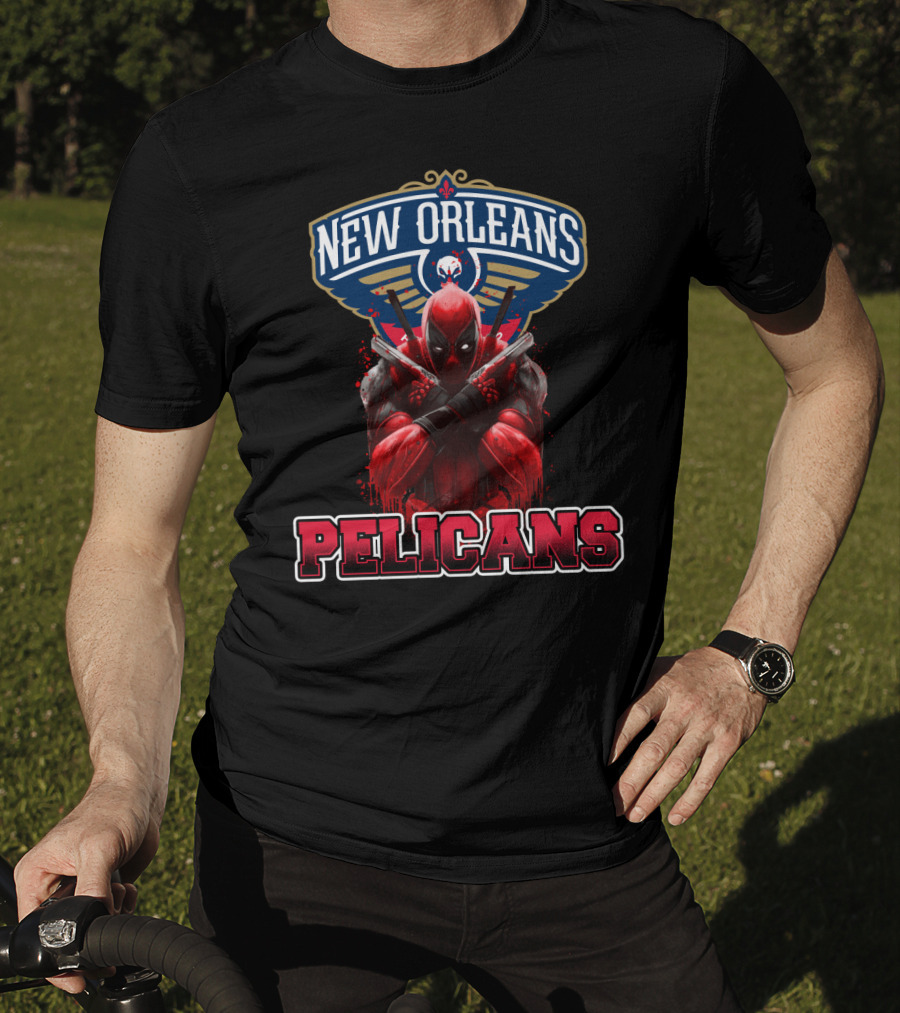 New Orleans Pelicans Deadpool Crossover Fans NBA Marvel Collaboration T-Shirt