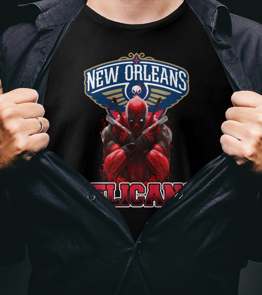New Orleans Pelicans Deadpool Crossover Fans NBA Marvel Collaboration T-Shirt