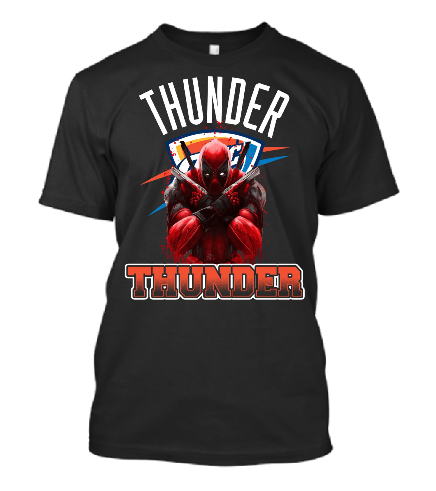 Thunder Crossover With Iconic Marvel Character On Oklahoma City Background T-Shirt