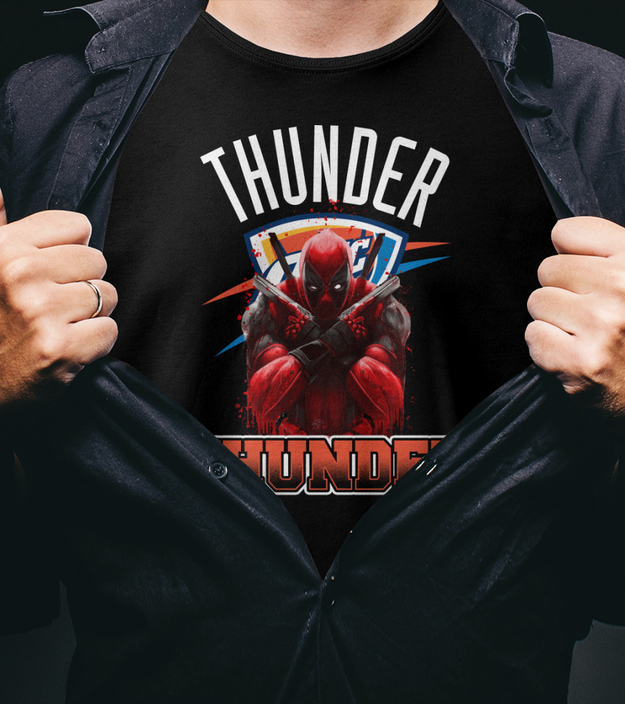 Thunder Crossover With Iconic Marvel Character On Oklahoma City Background T-Shirt