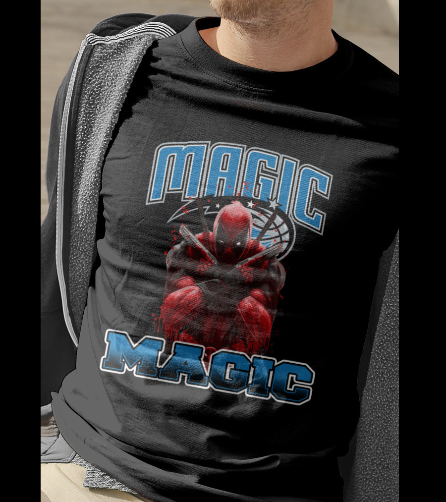 Orlando Magic Deadpool Crossover Fans Basketball Superhero Mashup T-Shirt
