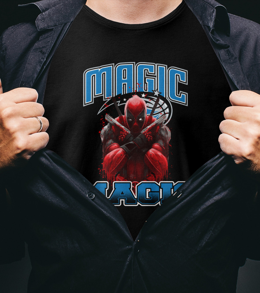 Orlando Magic Deadpool Crossover Fans Basketball Superhero Mashup T-Shirt