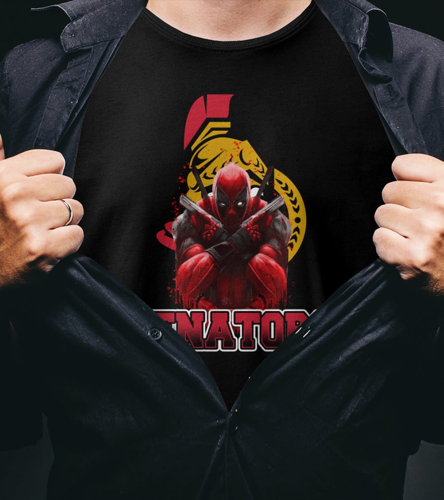 Deadpool And Ottawa Senators Crossover Featuring Iconic Hockey T-Shirt