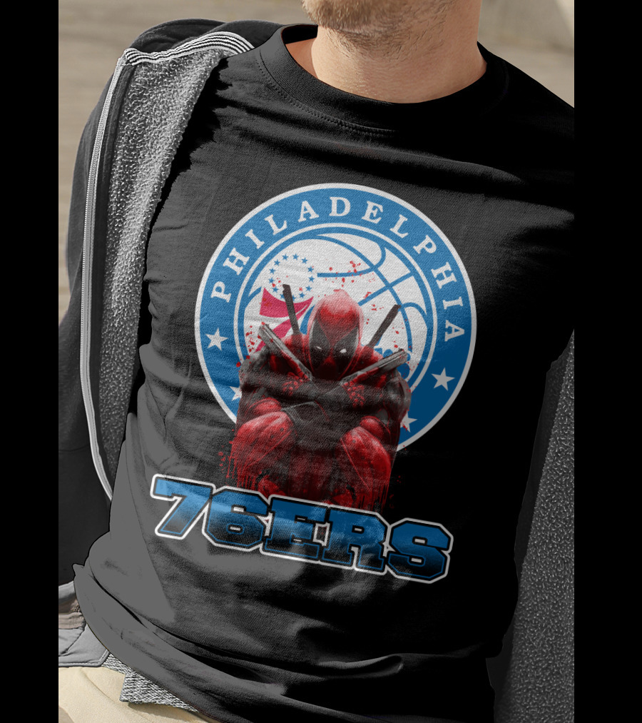 Philadelphia 76ers Deadpool NBA Crossover Fans Graphic Basketball T-Shirt