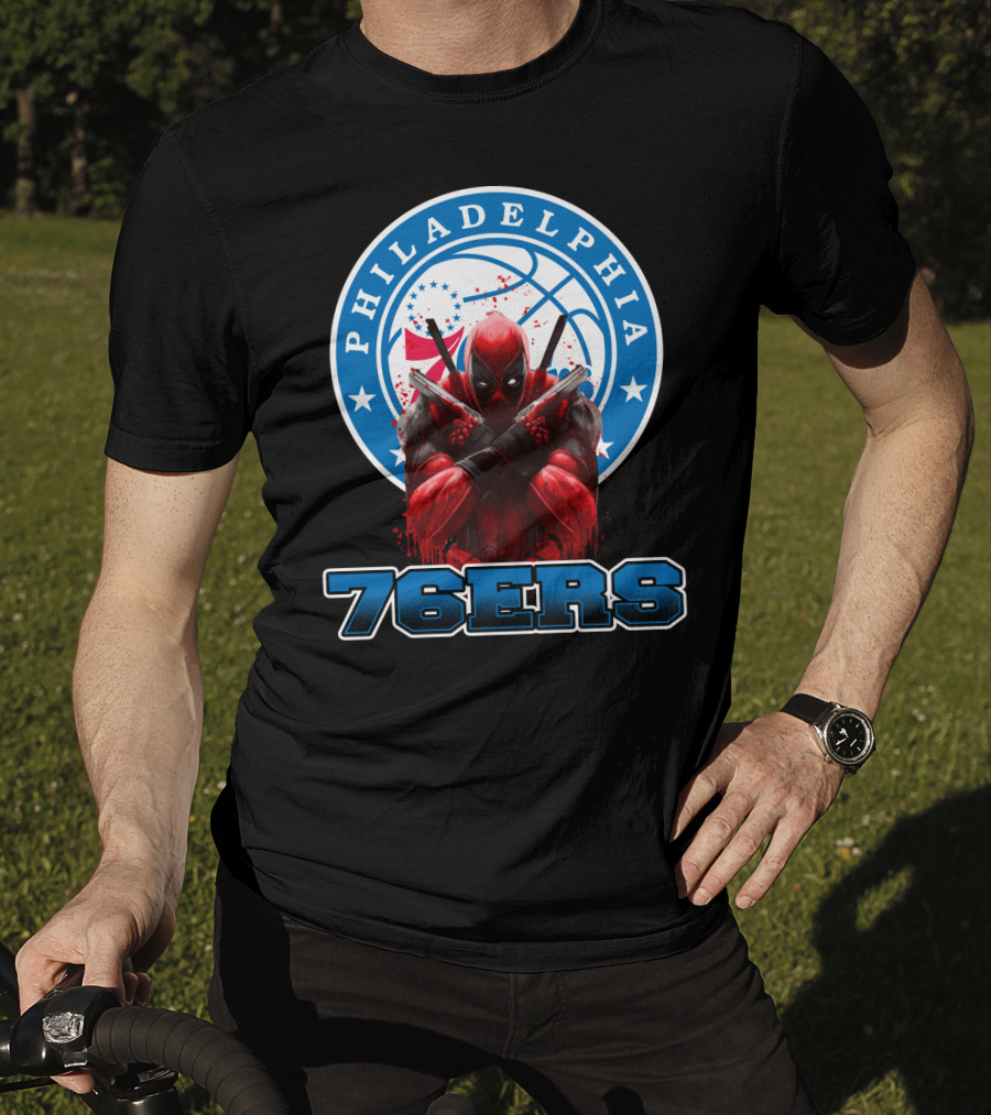 Philadelphia 76ers Deadpool NBA Crossover Fans Graphic Basketball T-Shirt