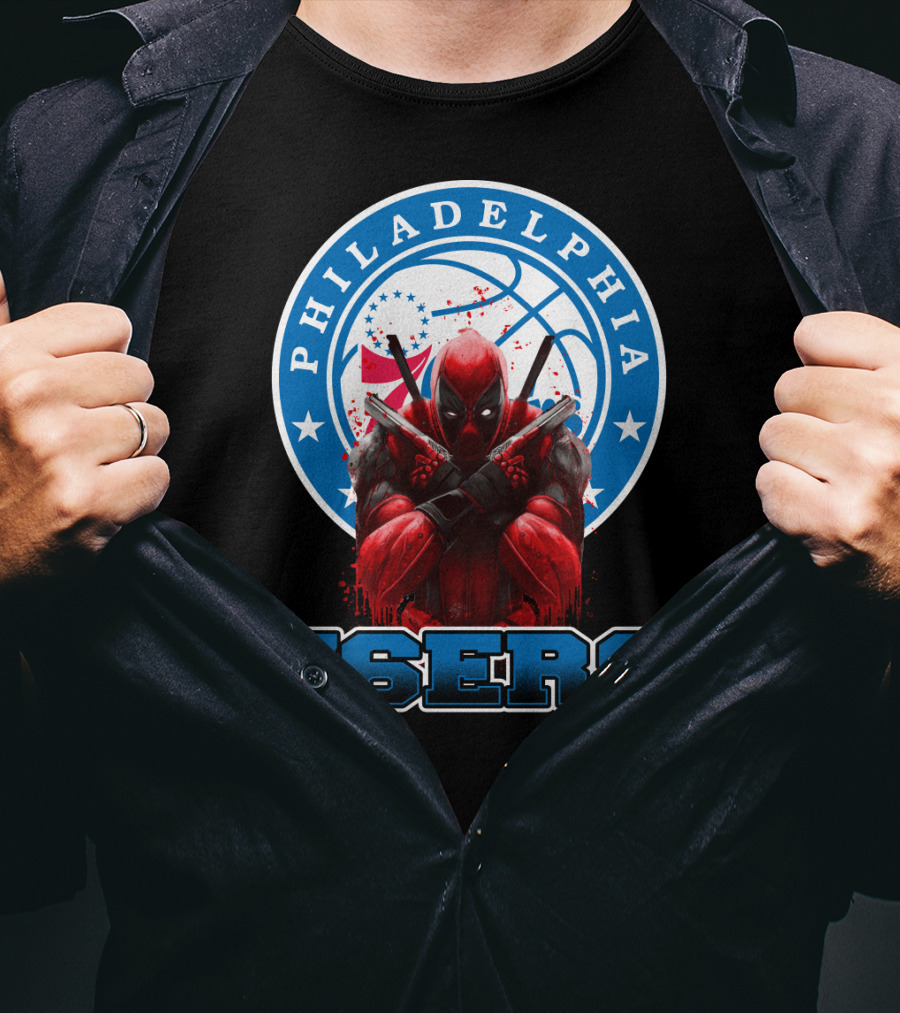 Philadelphia 76ers Deadpool NBA Crossover Fans Graphic Basketball T-Shirt