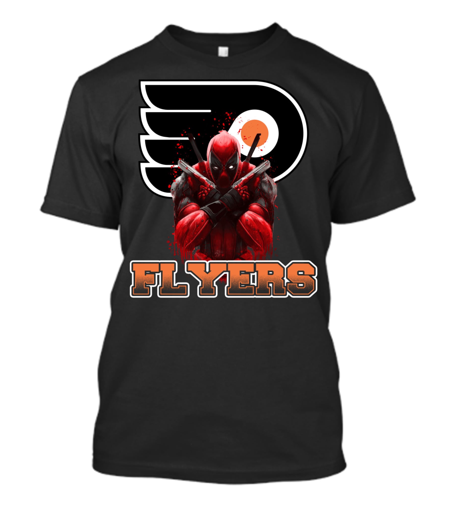 Philadelphia Flyers Deadpool Mashup With Iconic Hockey Logo And Character Crossover T-Shirt