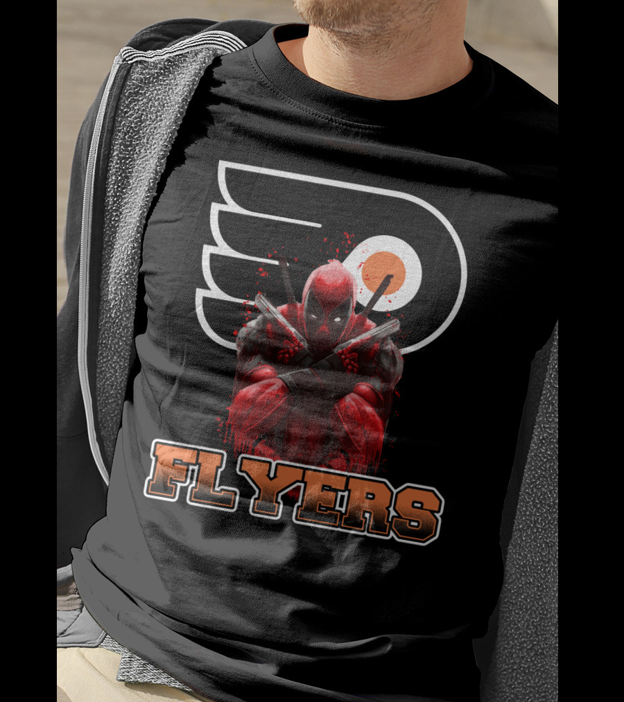 Philadelphia Flyers Deadpool Mashup With Iconic Hockey Logo And Character Crossover T-Shirt