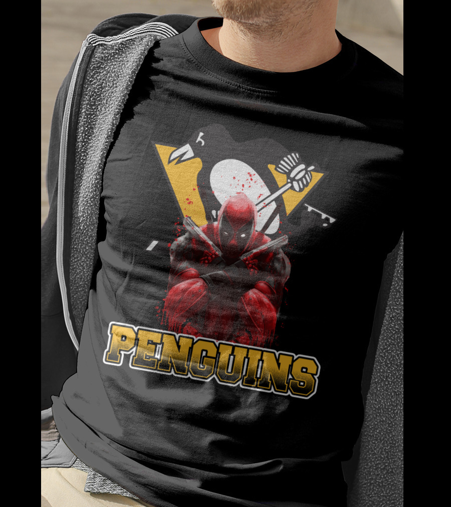 Penguins Deadpool Crossover Pittsburgh Hockey Fan Art Collaboration T-Shirt