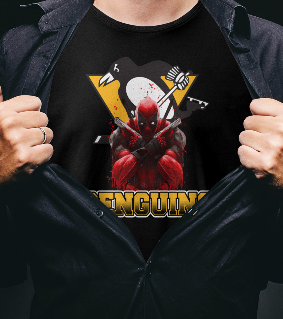 Penguins Deadpool Crossover Pittsburgh Hockey Fan Art Collaboration T-Shirt