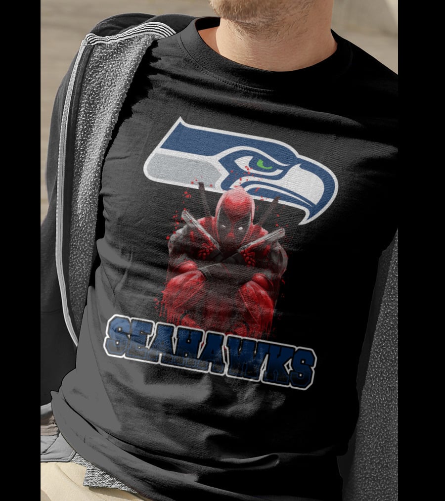 Seattle Seahawks Logo With Deadpool Crossover Fan Collaboration Seahawks T-Shirt