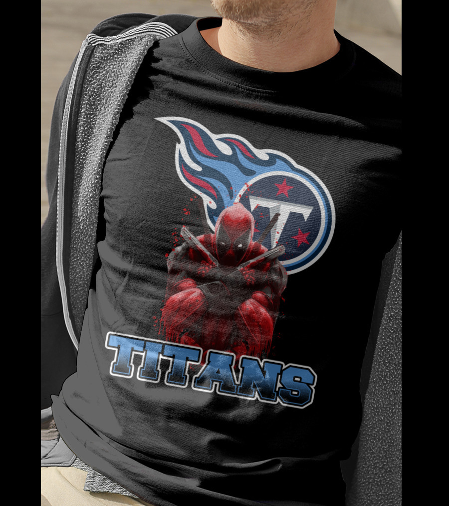 Tennessee Titans Logo And Deadpool Crossover Fan Gear T-Shirt