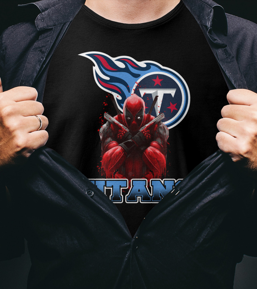 Tennessee Titans Logo And Deadpool Crossover Fan Gear T-Shirt