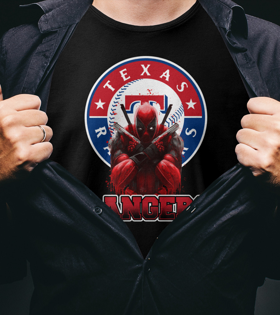 Texas Rangers Deadpool Crossover With Baseball T-Shirt