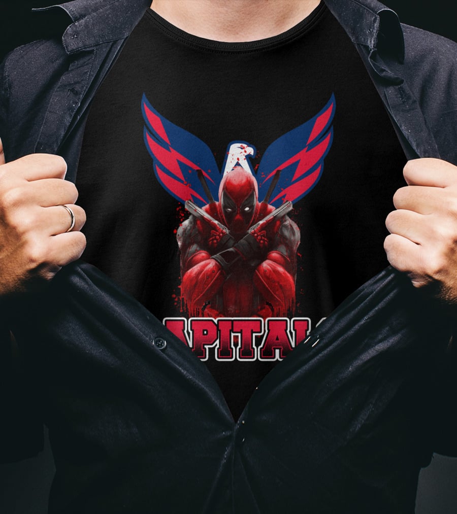 Washington Capitals Deadpool Collaboration Featuring Comic Character Crossover T-Shirt