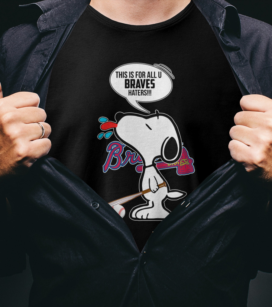 Snoopy Braves Tongue Out With Baseball Bat And Braves Text T-Shirt