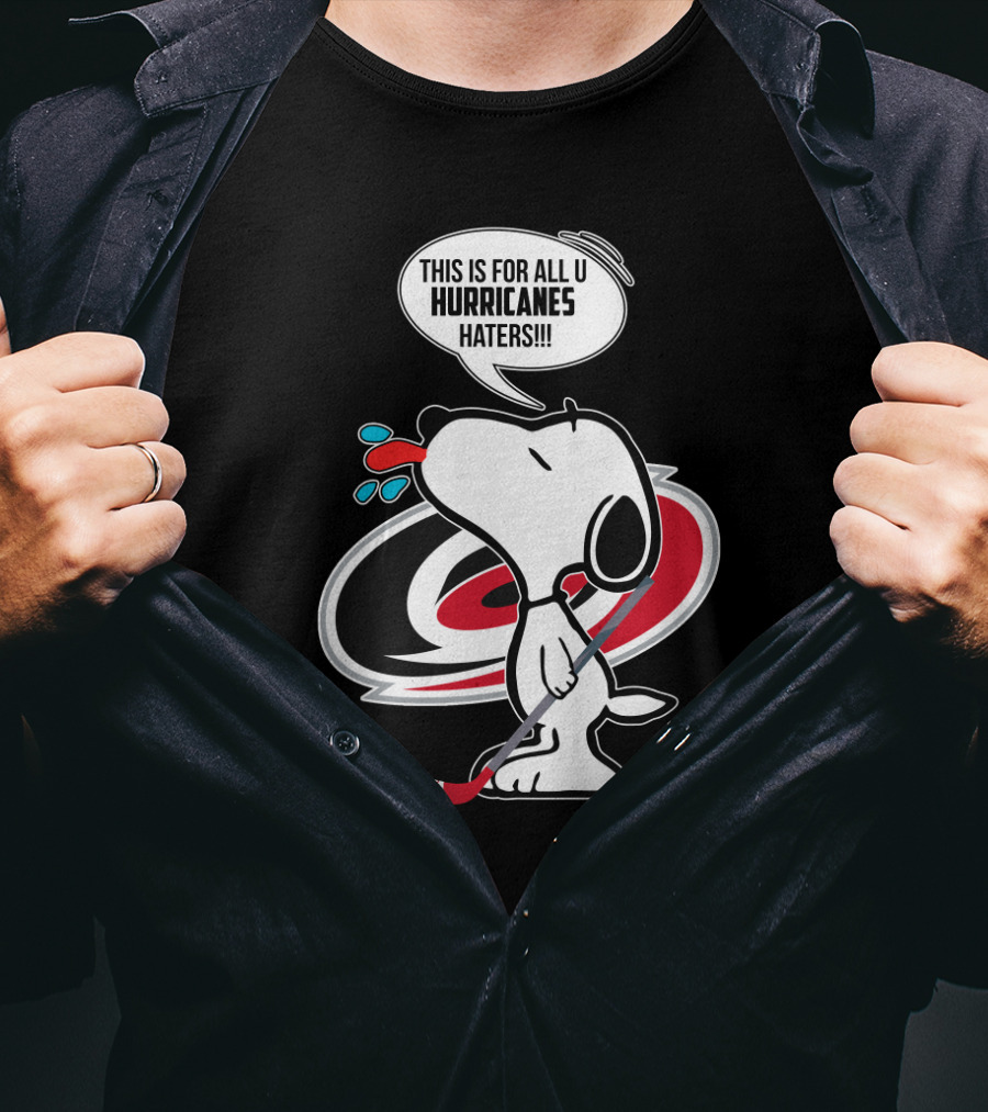 Snoopy With Hockey Stick And Carolina Hurricanes Logo - This Is For All U Hurricanes Haters T-Shirt