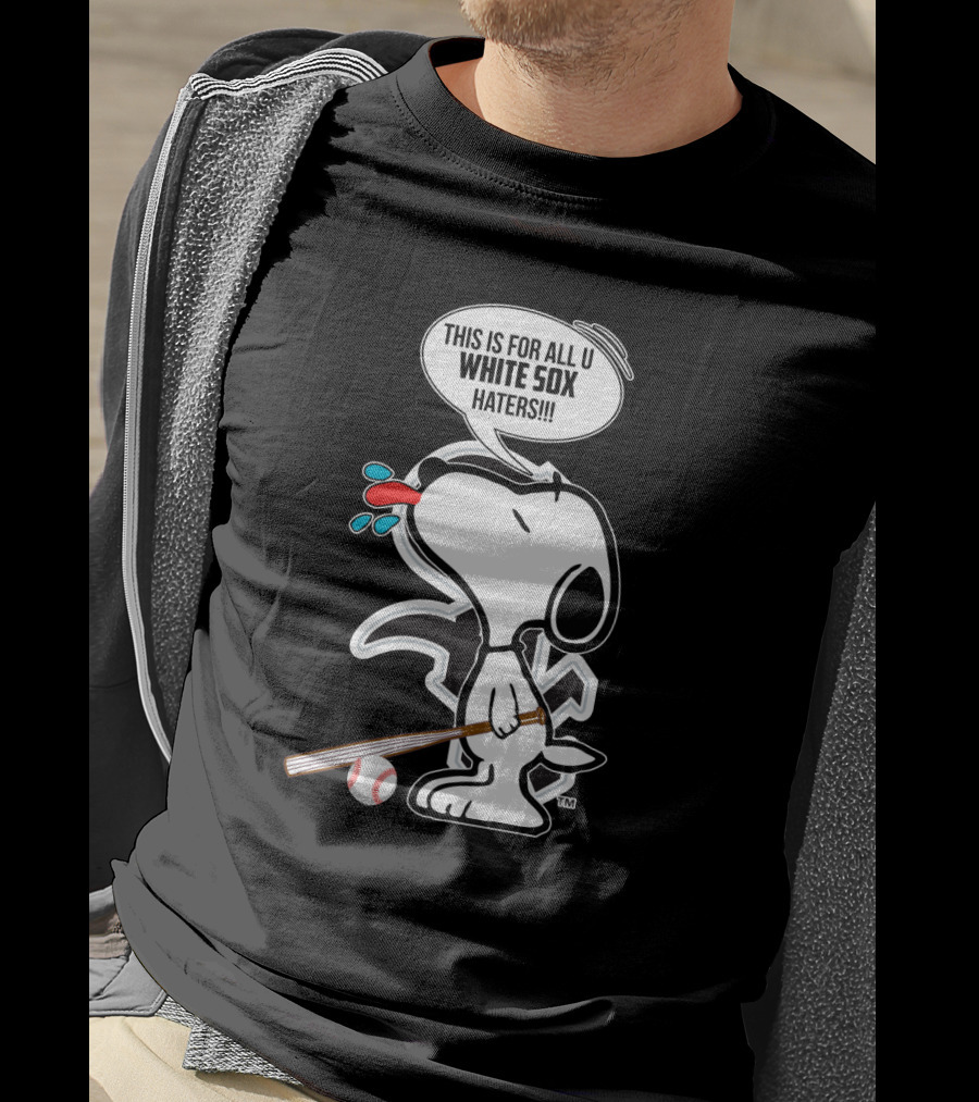 Snoopy Baseball Bat Graphic White Sox Haters Text Peppermint T-Shirt