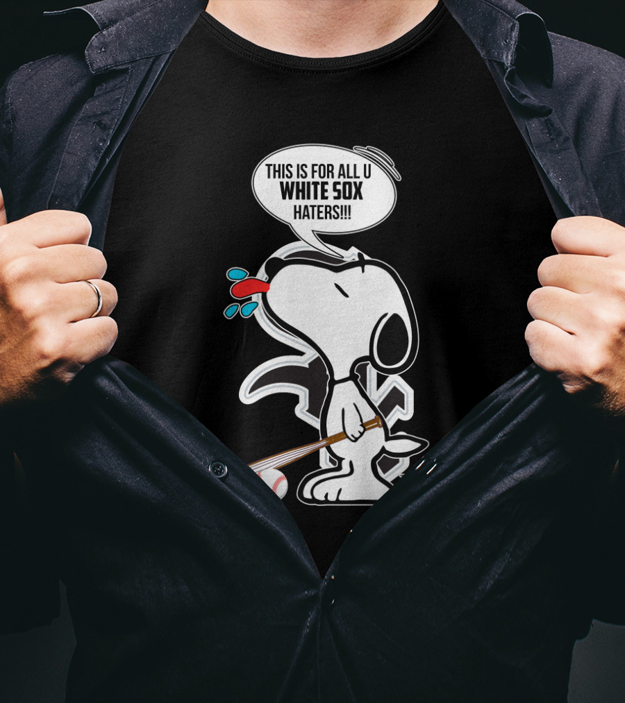 Snoopy Baseball Bat Graphic White Sox Haters Text Peppermint T-Shirt