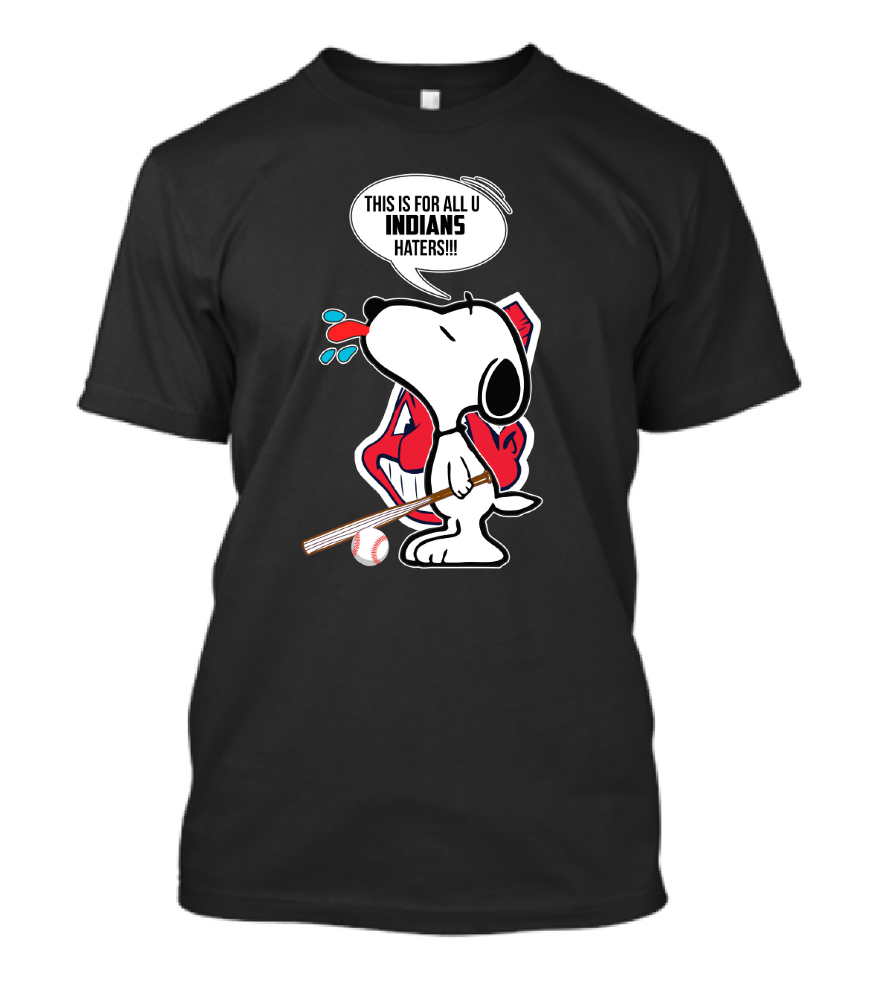 Snoopy Baseball Graphic With Cleveland Indians Logo And Text For All Indians Haters T-Shirt