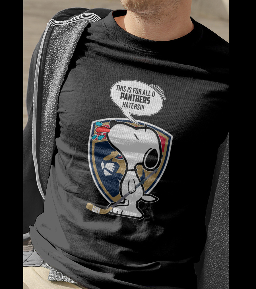 Snoopy With Hockey Stick And Florida Panthers Logo For Panthers Haters T-Shirt