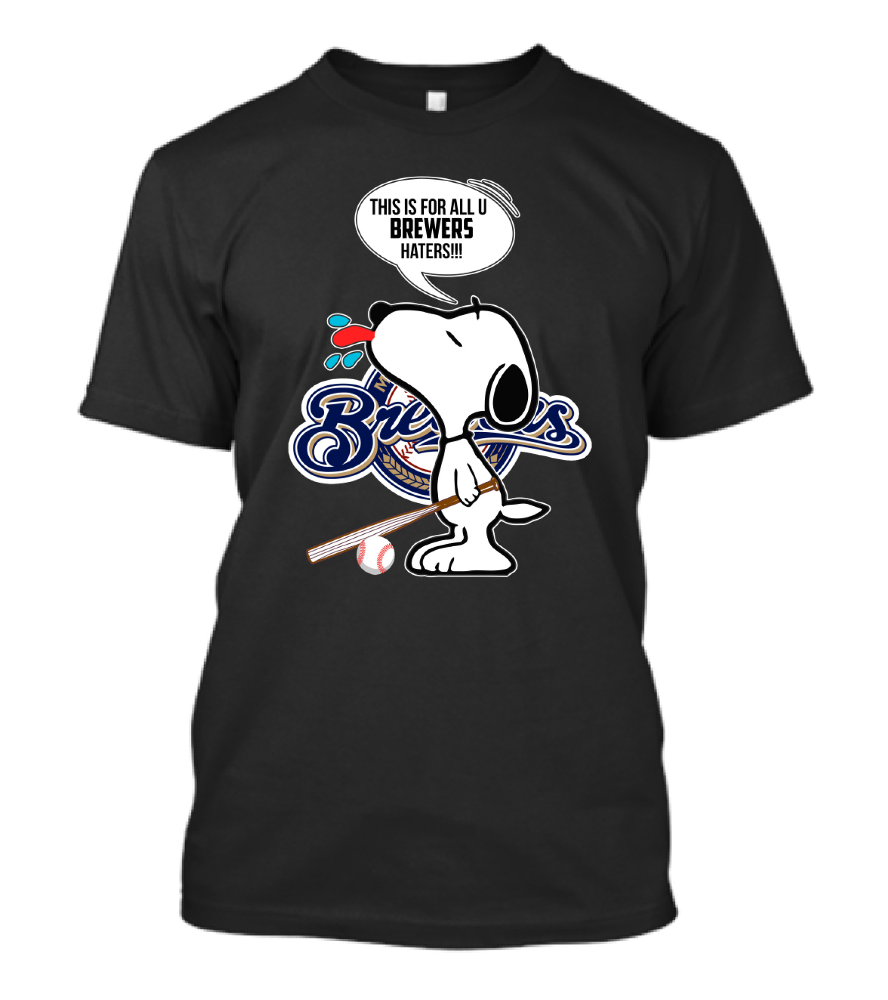 Snoopy Milwaukee Brewers Haters Humor Baseball T-Shirt