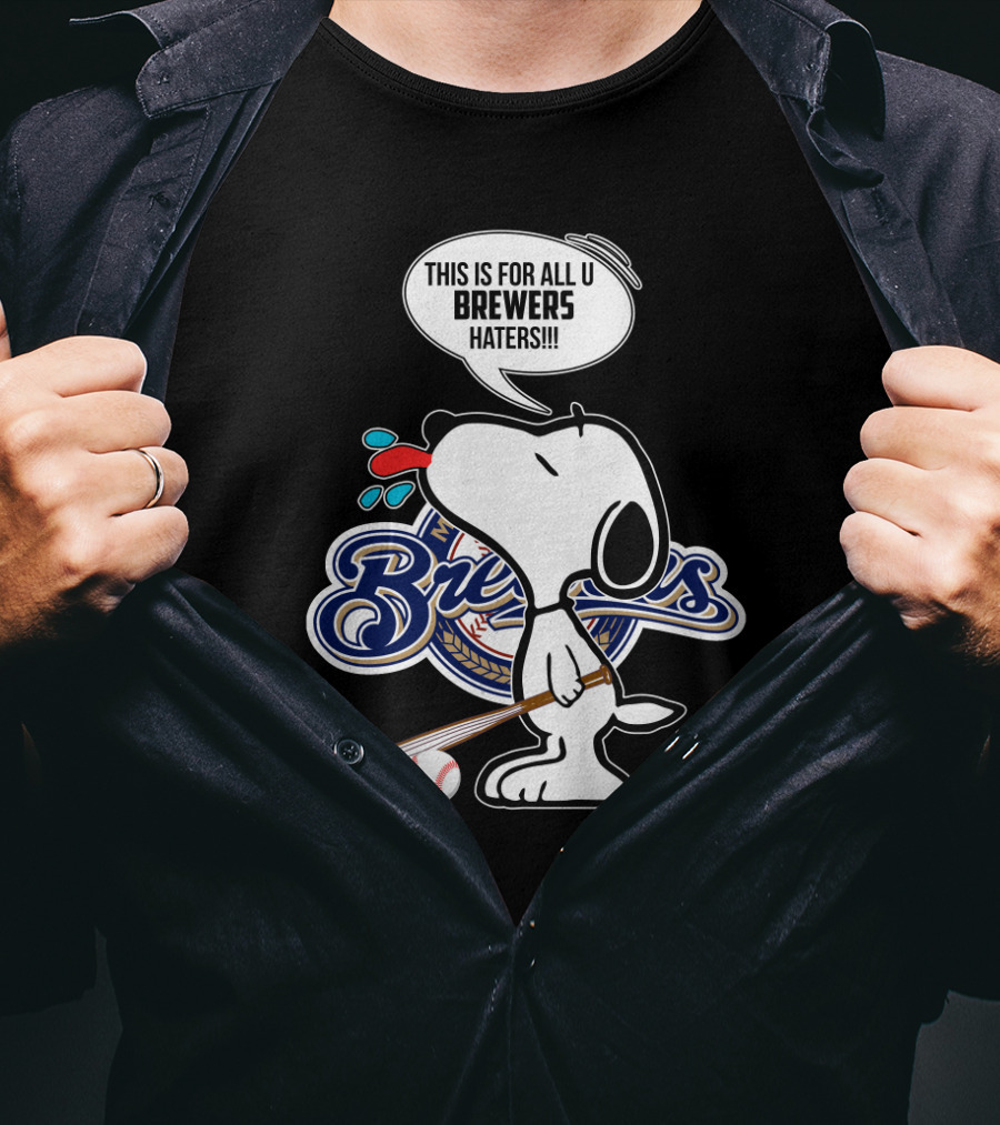 Snoopy Milwaukee Brewers Haters Humor Baseball T-Shirt