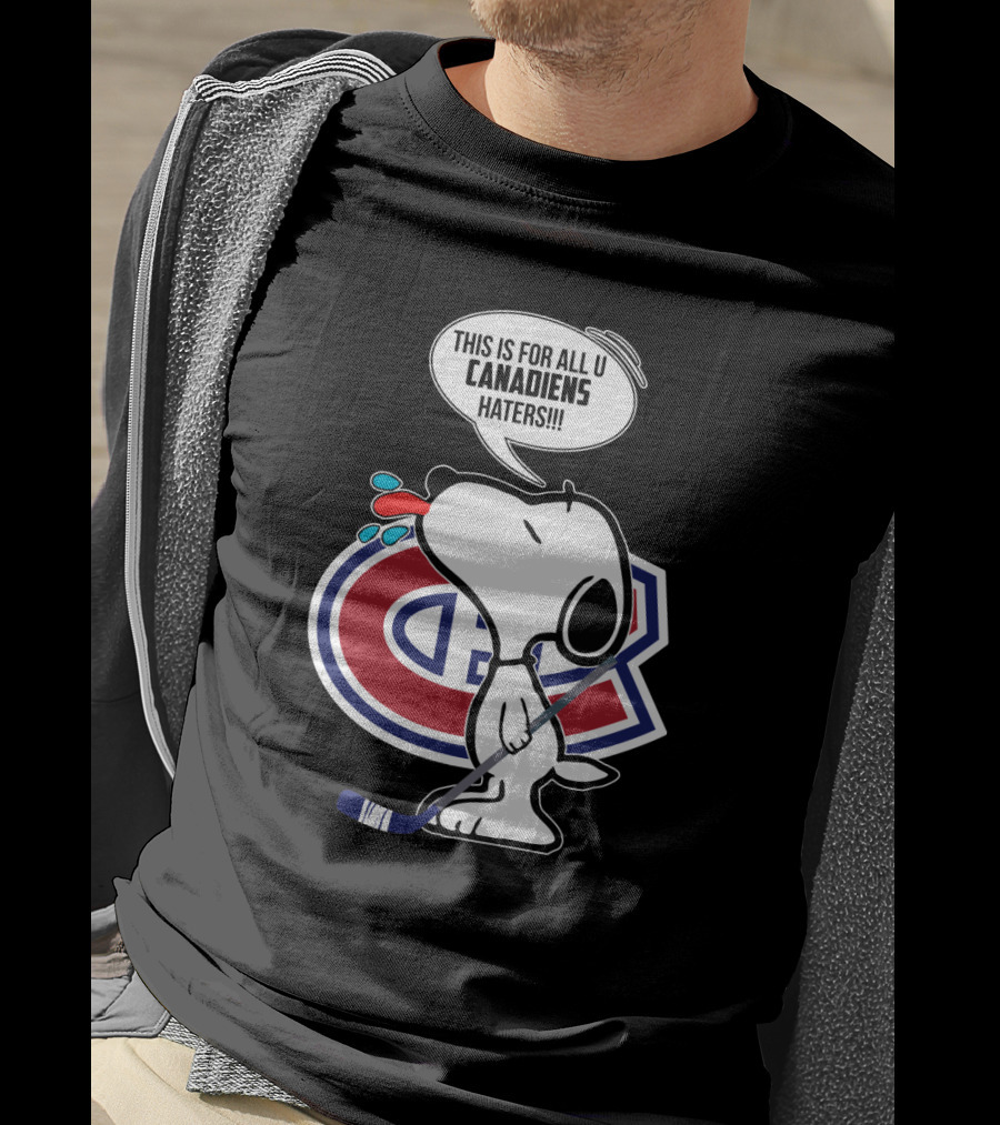 Snoopy Ice Hockey Montreal Canadiens Haters Fans Hockey Stick T-Shirt