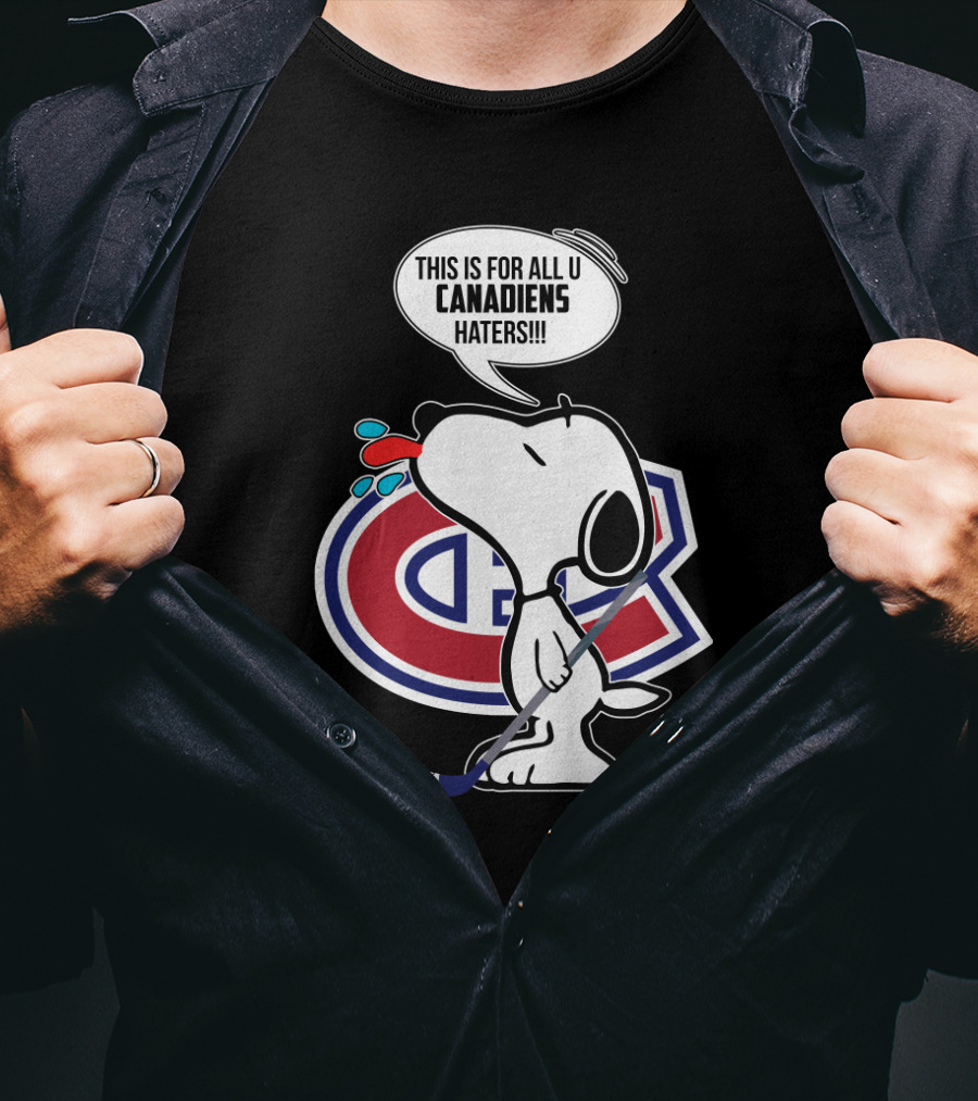 Snoopy Ice Hockey Montreal Canadiens Haters Fans Hockey Stick T-Shirt
