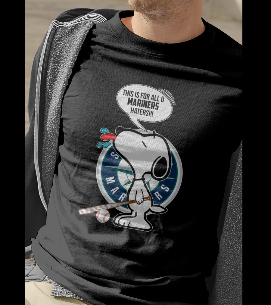 Snoopy And Seattle Mariners Logo With Baseball Bat And Mariners Haters Speech Bubble T-Shirt