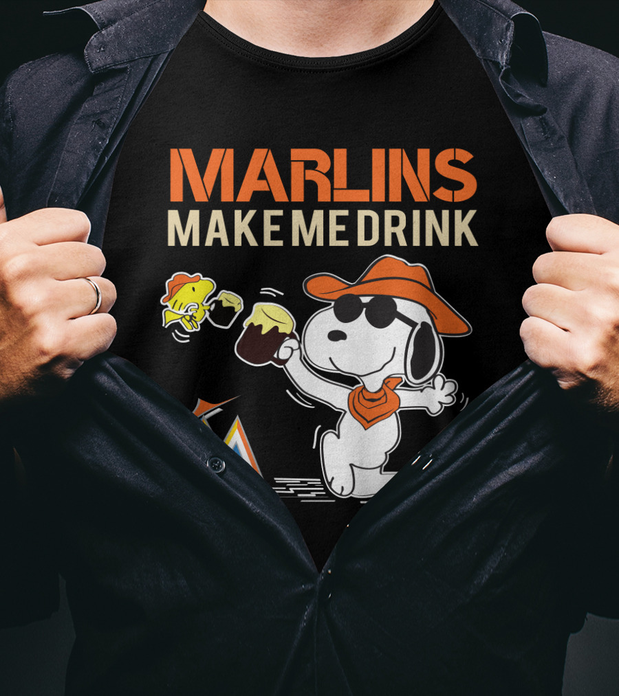 Marlins Make Me Drink Snoopy With Miami Marlins Logo And Beer Toast T-Shirt