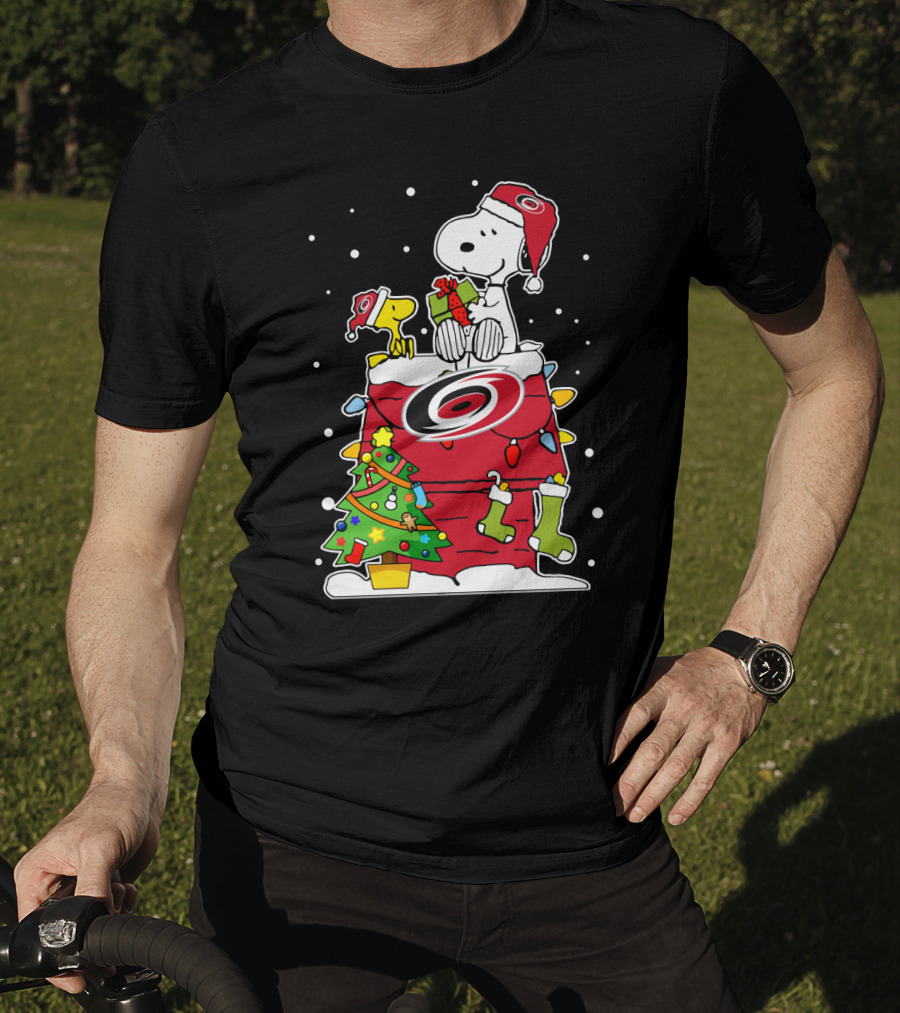 Snoopy And Woodstock Christmas With Carolina Hurricanes T-Shirt