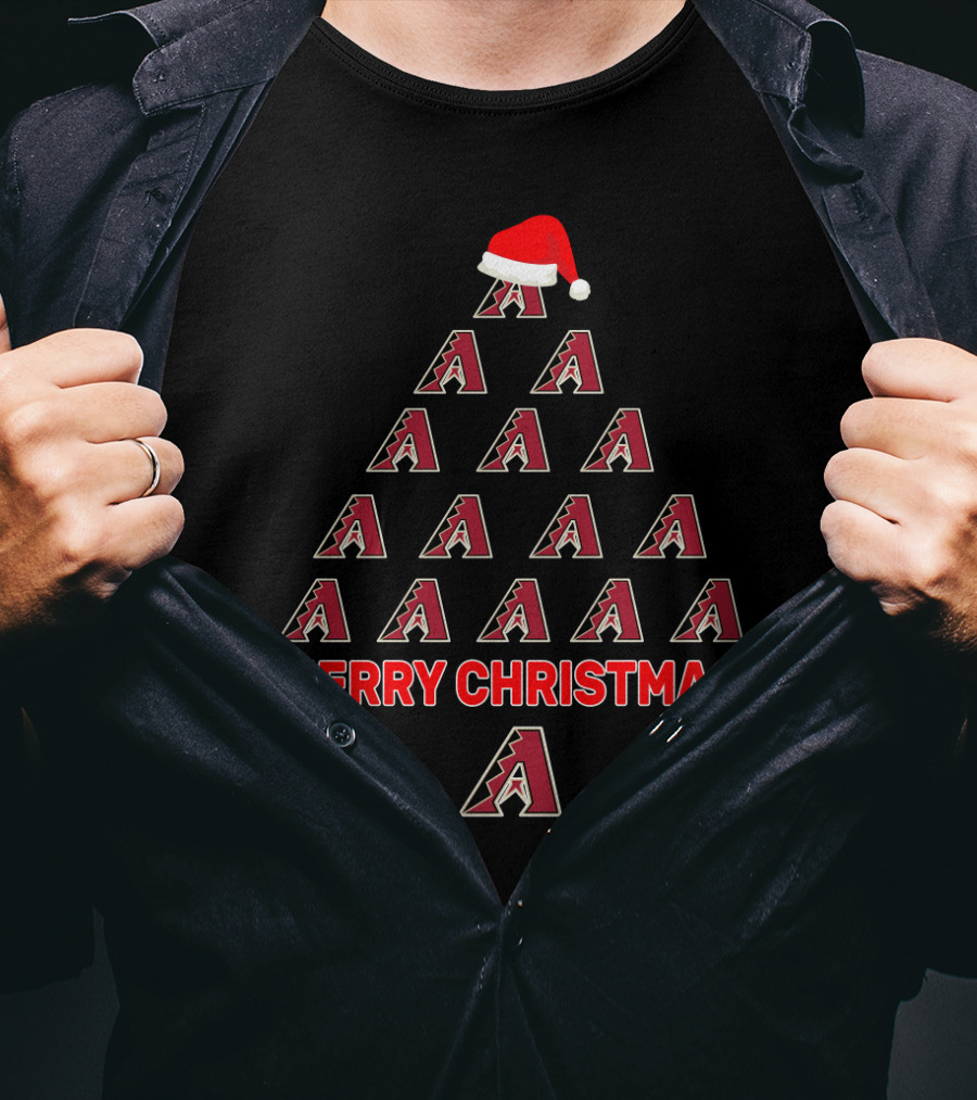 Merry Christmas Arizona Diamondbacks Logo Tree With Santa Hat T-Shirt