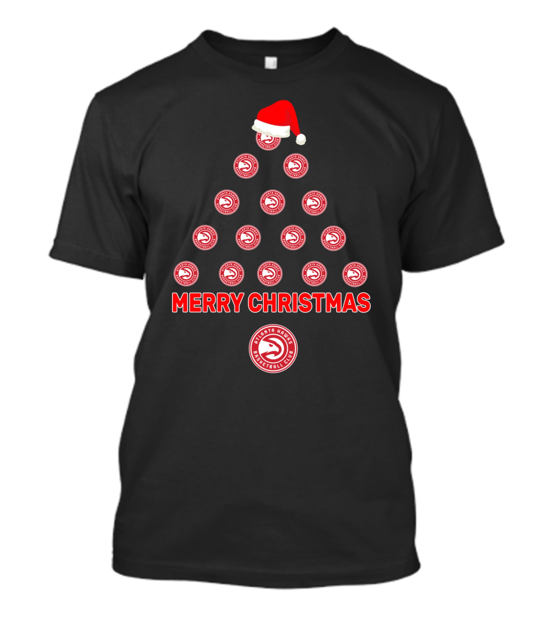 Merry Christmas Atlanta Hawks Basketball Club Holiday Tree T-Shirt