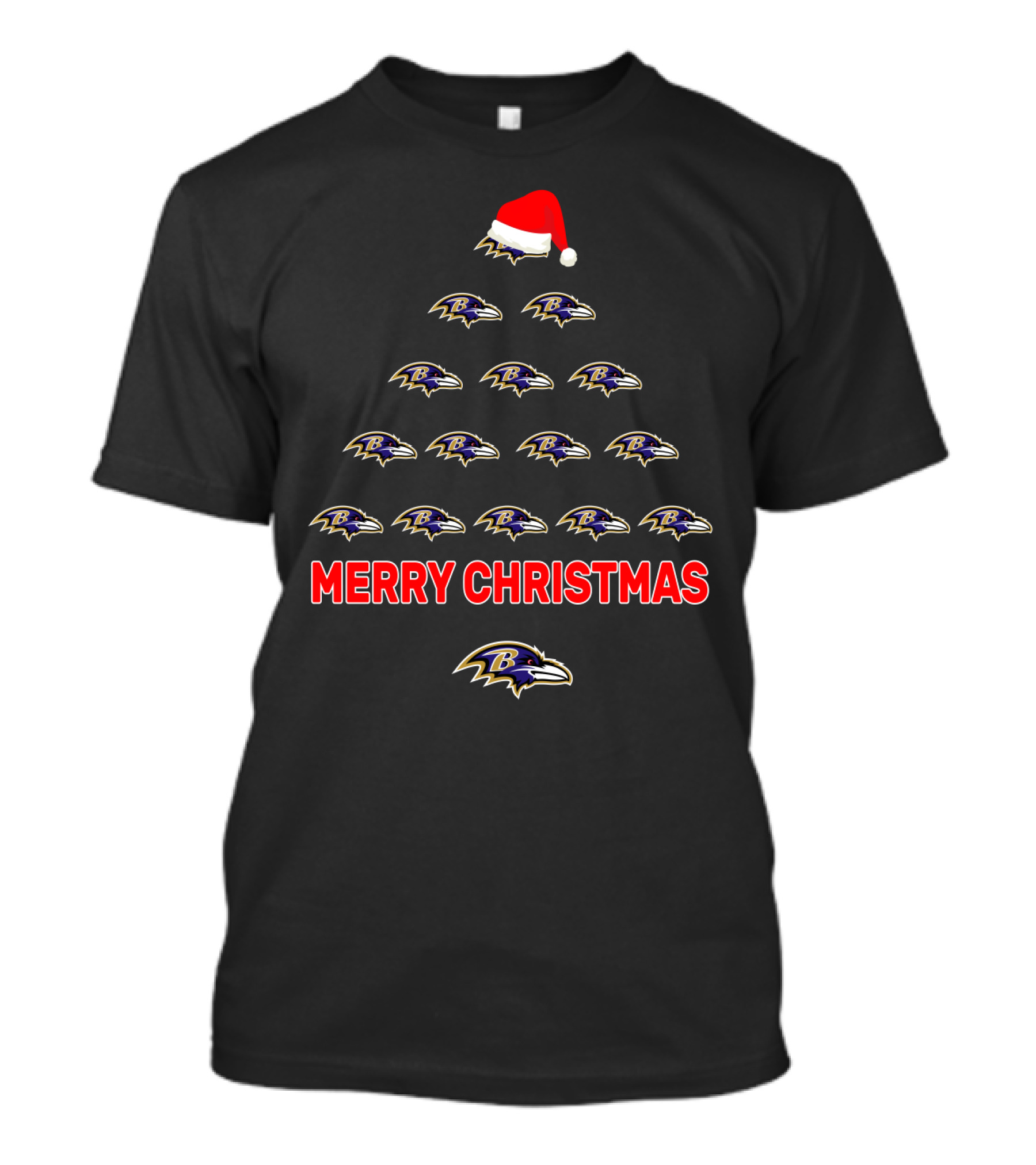 Merry Christmas Baltimore Ravens Tree Santa Hat T-Shirt